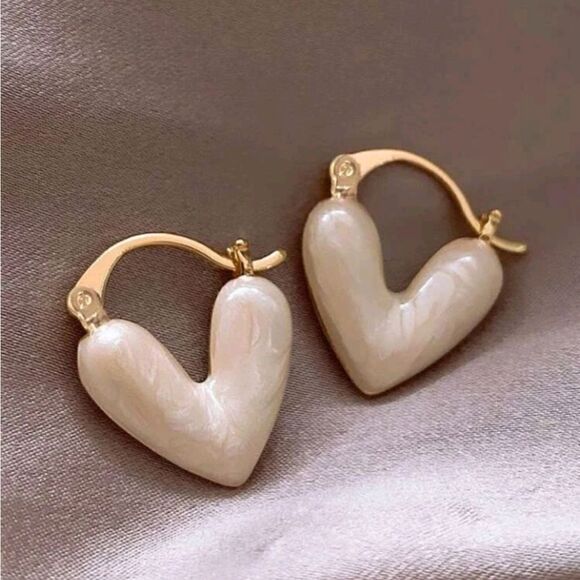 3 For 26 - White Heart Dangle Hoop Earrings - Picture 5 of 5